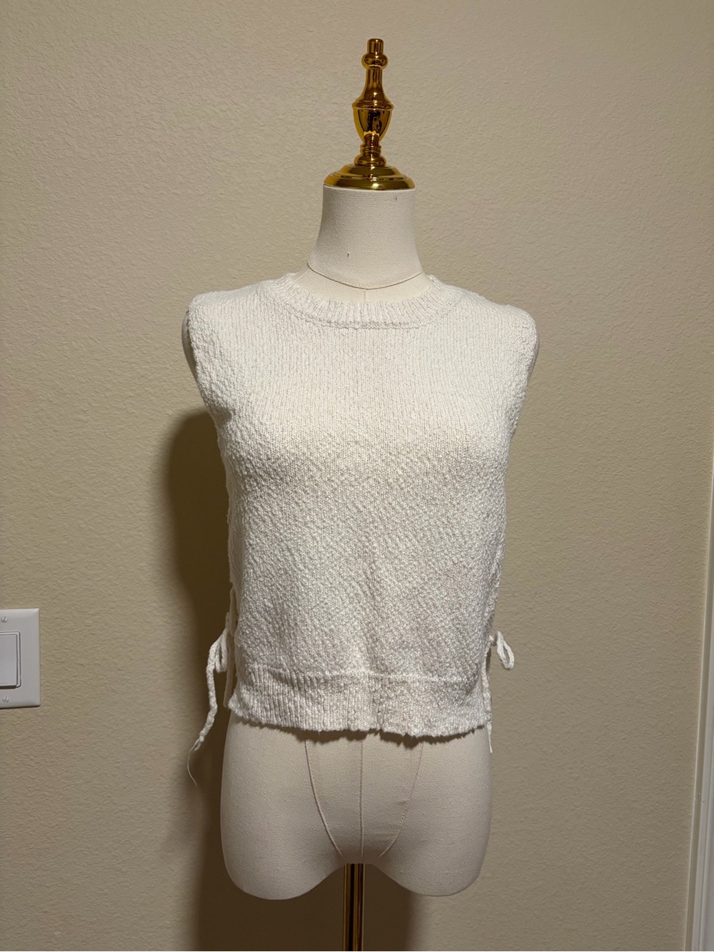 miami Cream Knit Crop Tank with Side Ties